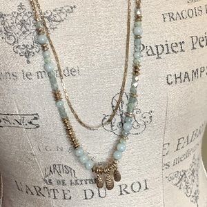 Long double strand gold plated gemstone necklace